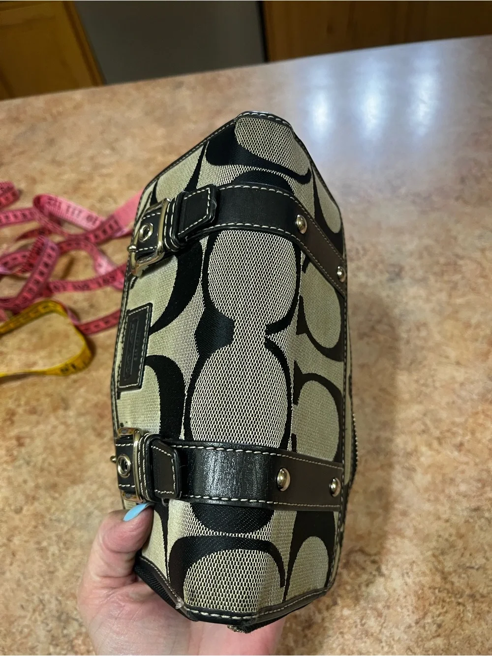 Coach Black and Beige Signature Canvas  Wallet